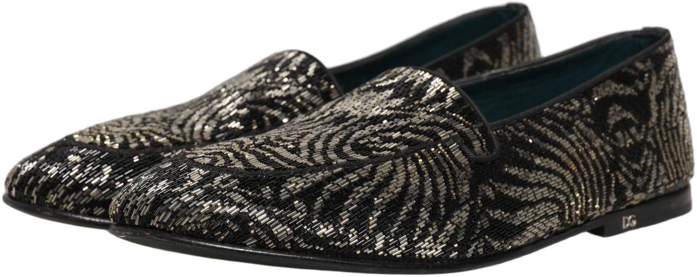 Dolce & Gabbana Black Silver Embellished Dress Loafers Shoes