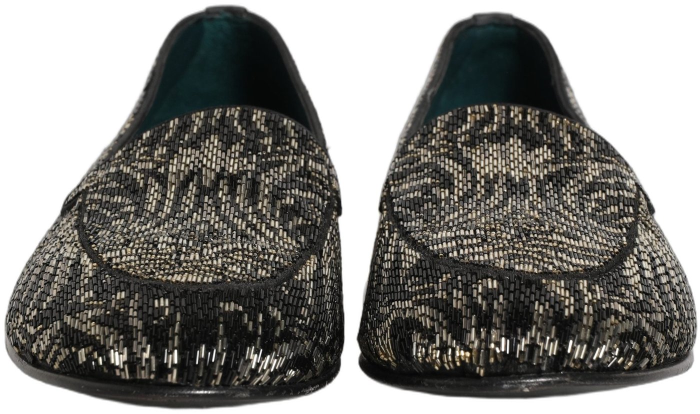 Dolce & Gabbana Black Silver Embellished Dress Loafers Shoes
