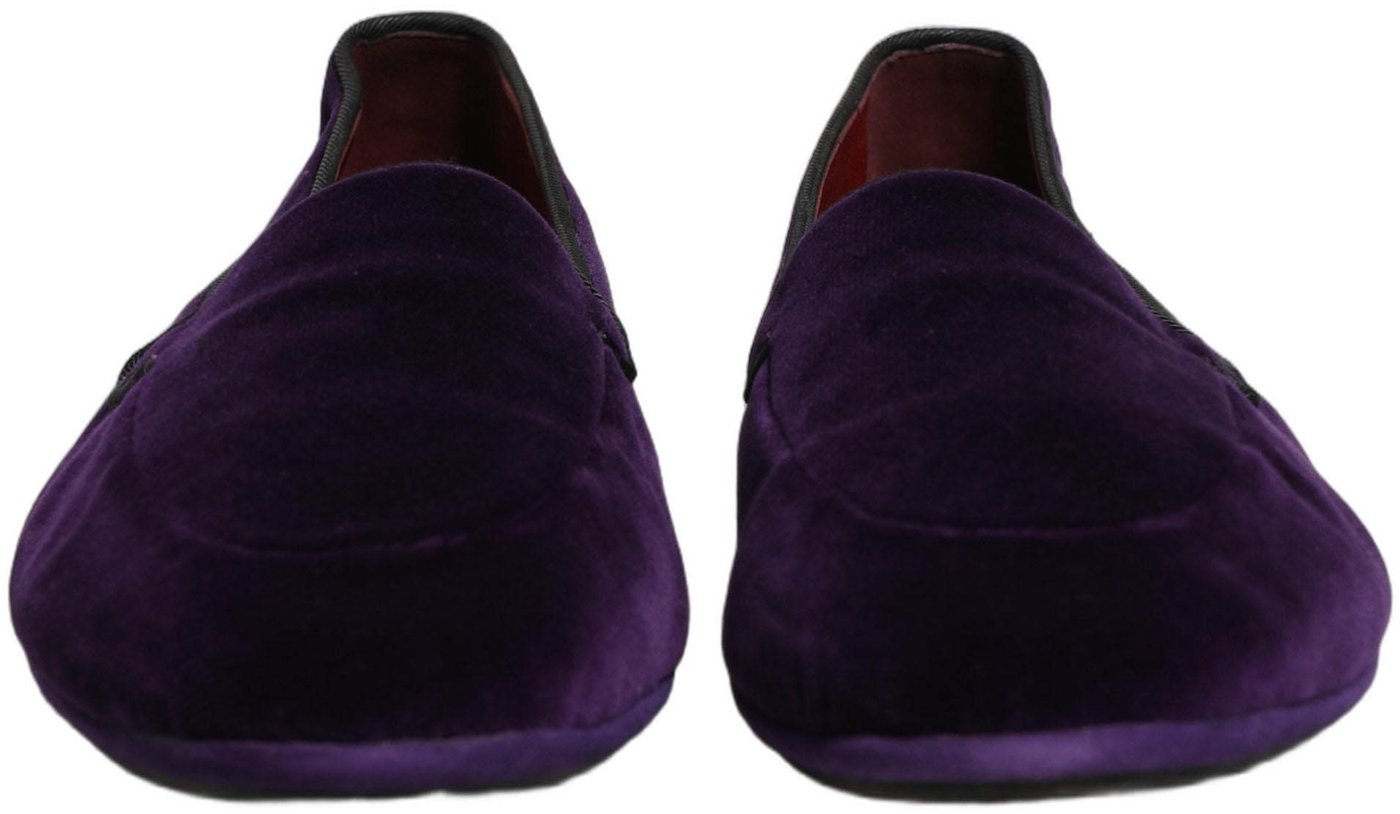 Dolce & Gabbana Violet Velvet Slip On Men Flats Loafers Shoes
