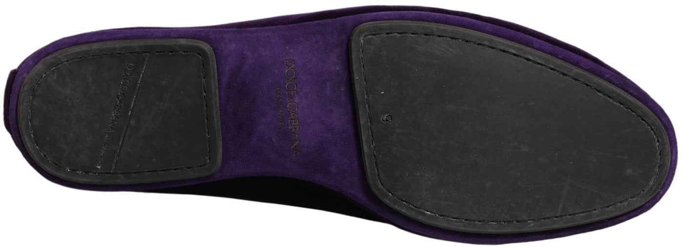 Dolce & Gabbana Violet Velvet Slip On Men Flats Loafers Shoes