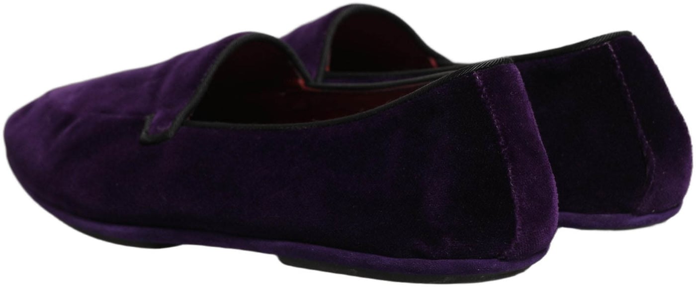 Dolce & Gabbana Violet Velvet Slip On Men Flats Loafers Shoes