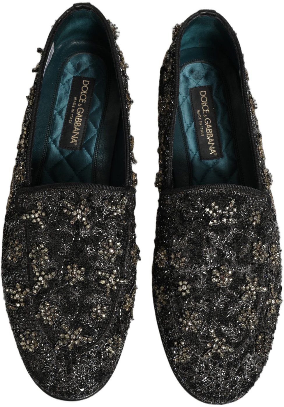 Dolce & Gabbana Black Rhinestone Embellished Loafers Shoes