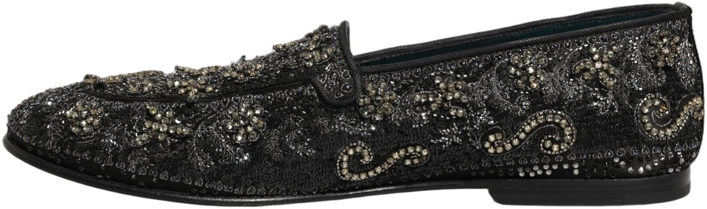 Dolce & Gabbana Black Rhinestone Embellished Loafers Shoes