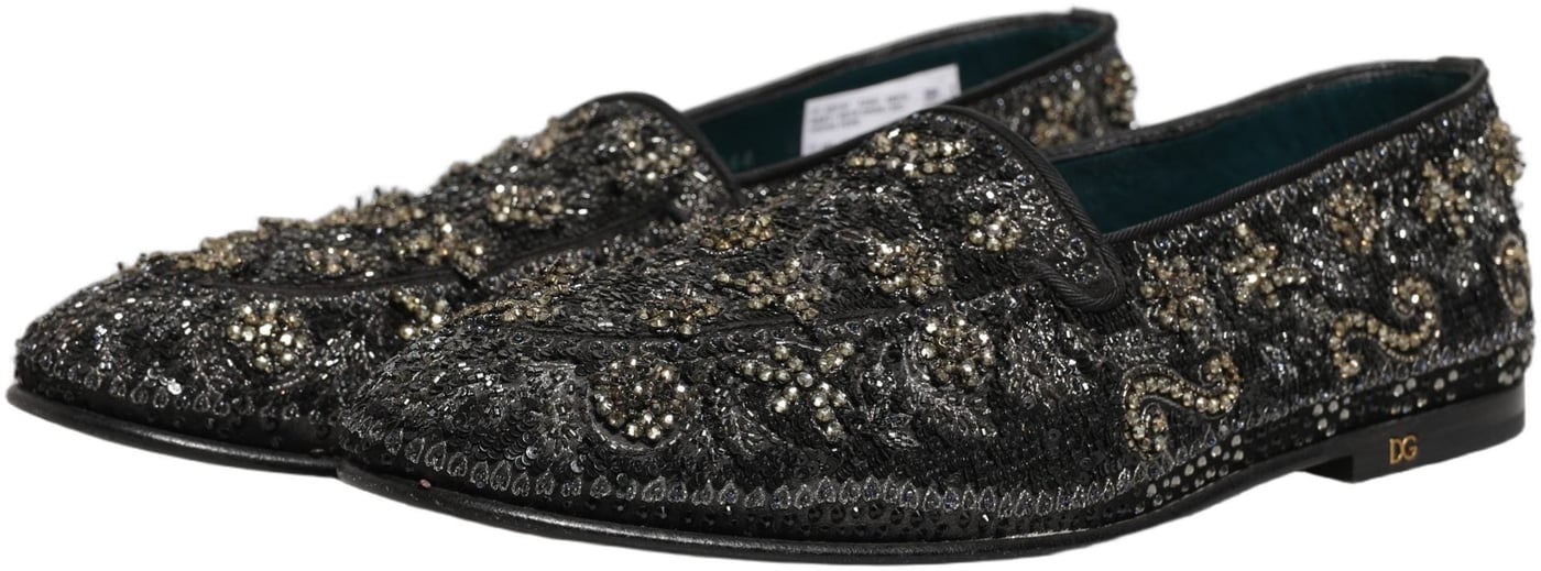 Dolce & Gabbana Black Rhinestone Embellished Loafers Shoes