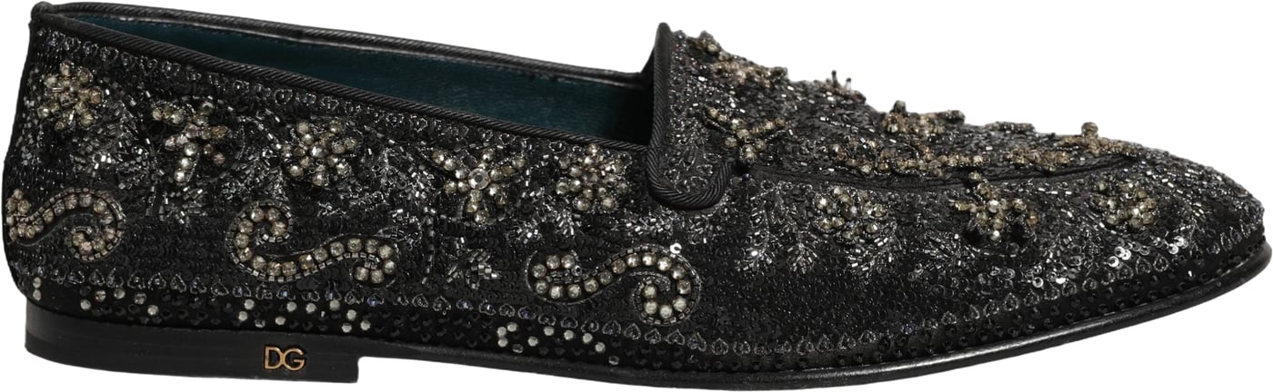 Dolce & Gabbana Black Rhinestone Embellished Loafers Shoes