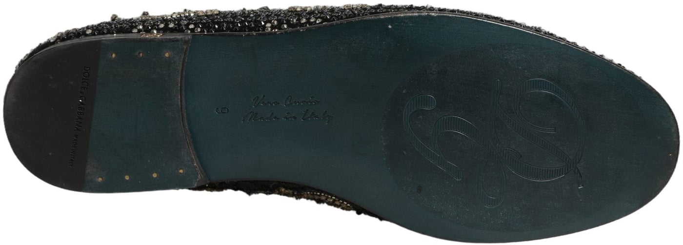 Dolce & Gabbana Black Rhinestone Embellished Loafers Shoes