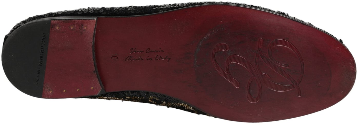 Dolce & Gabbana Black Gold Embellished Dress Loafers Shoes