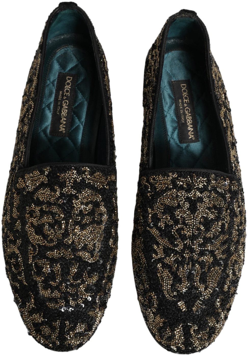 Dolce & Gabbana Black Gold Embellished Dress Loafers Shoes