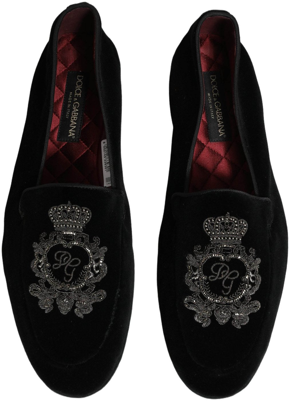 Dolce & Gabbana Black Velvet Crown Embroidery Loafers Shoes