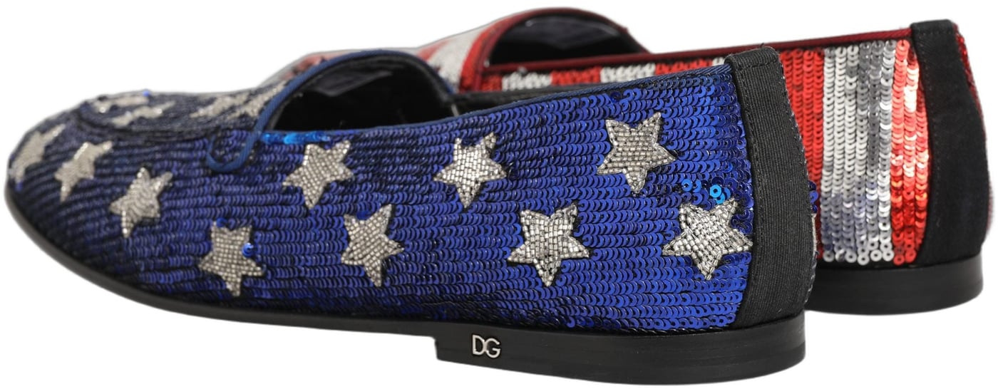 Dolce & Gabbana Multicolor Flag Sequin Dress Loafers Shoes