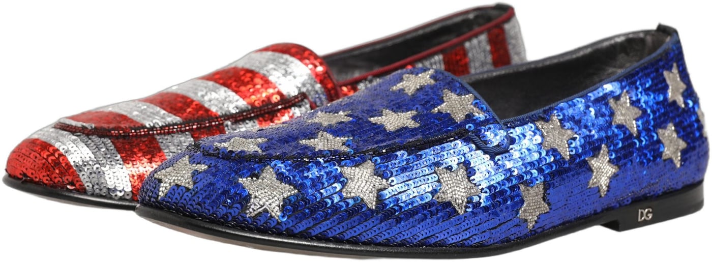 Dolce & Gabbana Multicolor Flag Sequin Dress Loafers Shoes