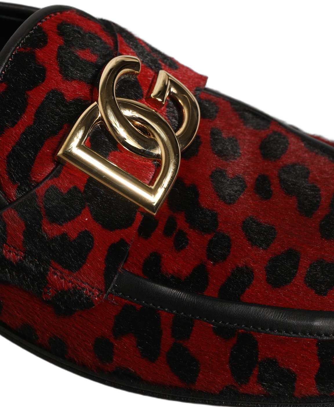 Dolce & Gabbana Red Leopard Print Pony Hair Dress Loafers Shoes