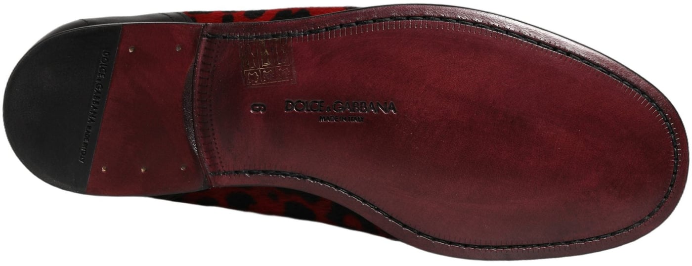 Dolce & Gabbana Red Leopard Print Pony Hair Dress Loafers Shoes