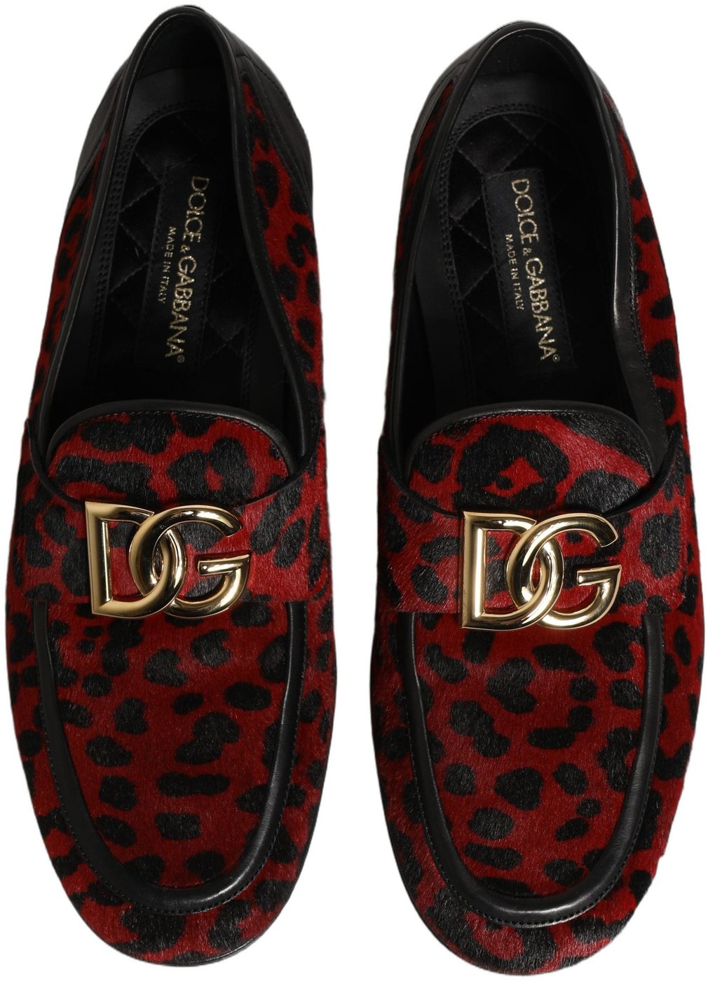 Dolce & Gabbana Red Leopard Print Pony Hair Dress Loafers Shoes