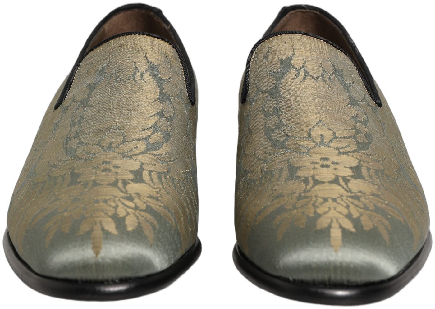 Dolce & Gabbana Gold Floral Jacquard Slip On Loafers Shoes