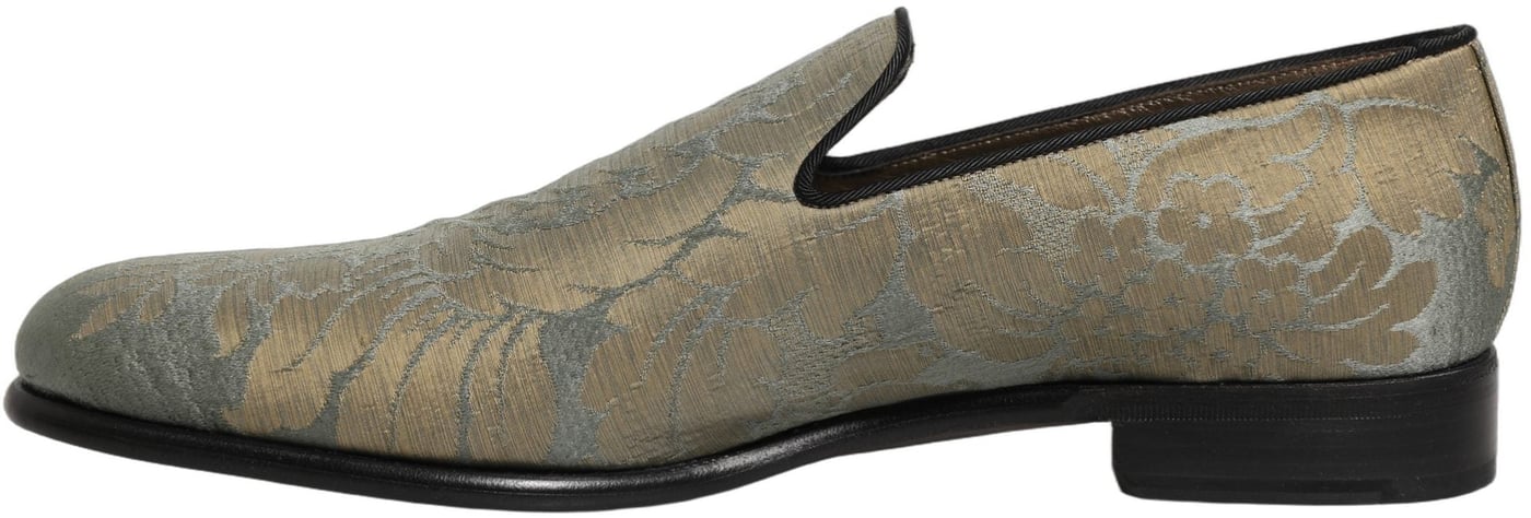 Dolce & Gabbana Gold Floral Jacquard Slip On Loafers Shoes