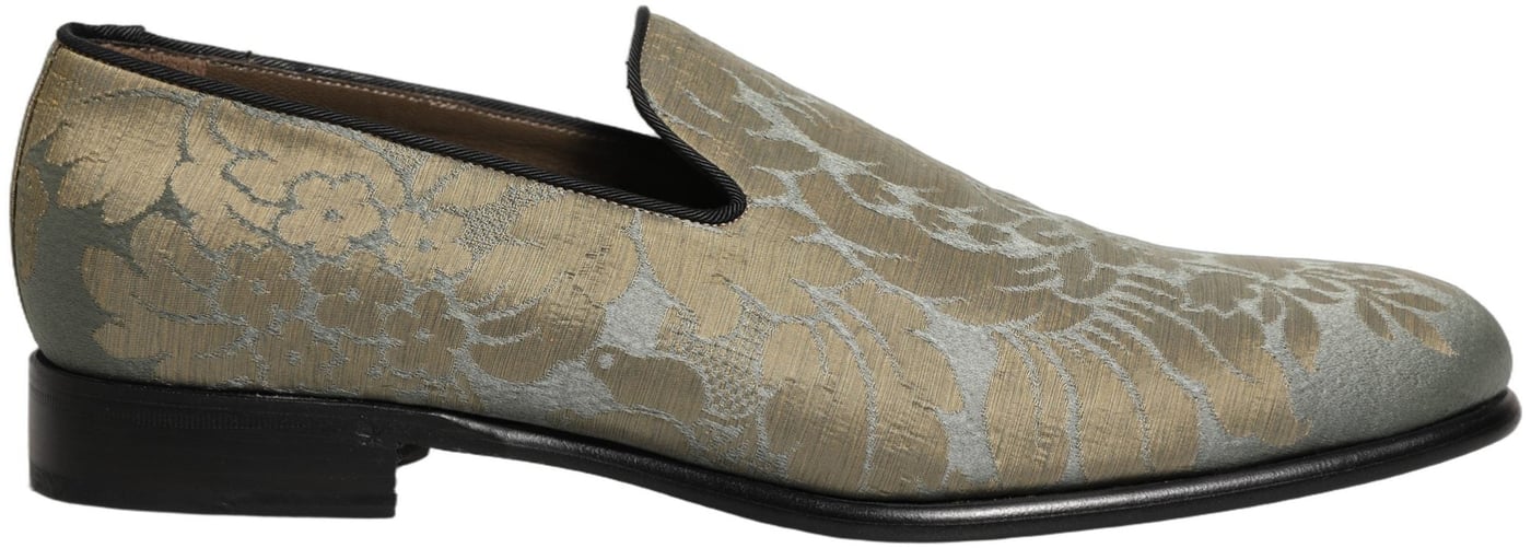 Dolce & Gabbana Gold Floral Jacquard Slip On Loafers Shoes