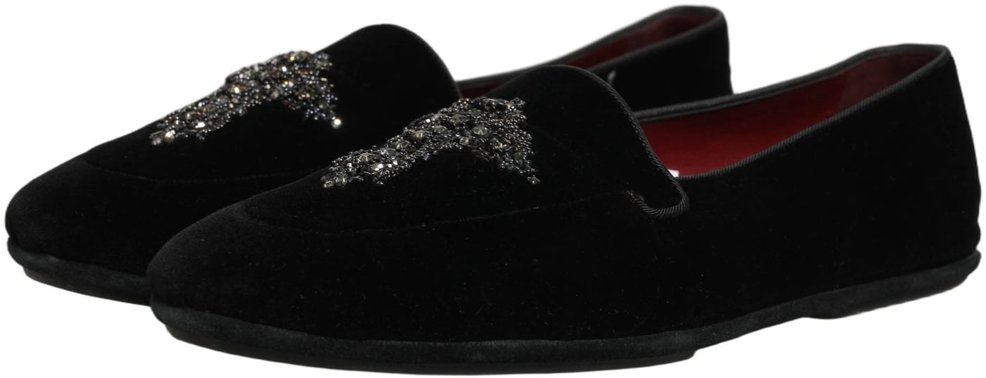 Dolce & Gabbana Black Suede Embellished Dress Loafers Shoes