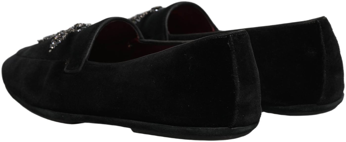 Dolce & Gabbana Black Suede Embellished Dress Loafers Shoes