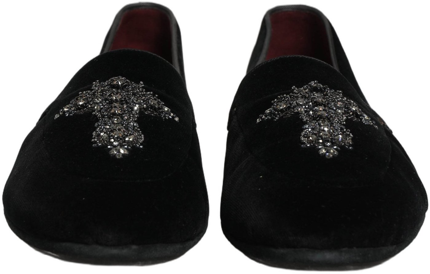Dolce & Gabbana Black Suede Embellished Dress Loafers Shoes
