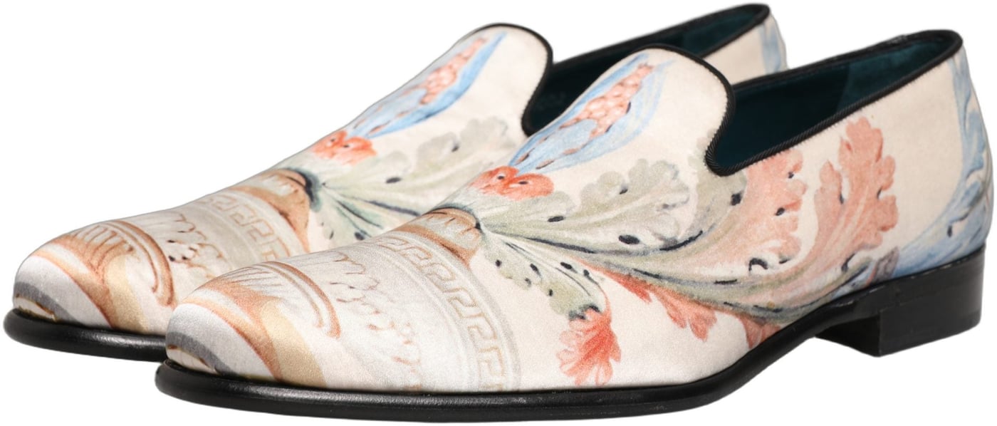 Dolce & Gabbana White Floral Vase Slip On Dress Loafers Shoes