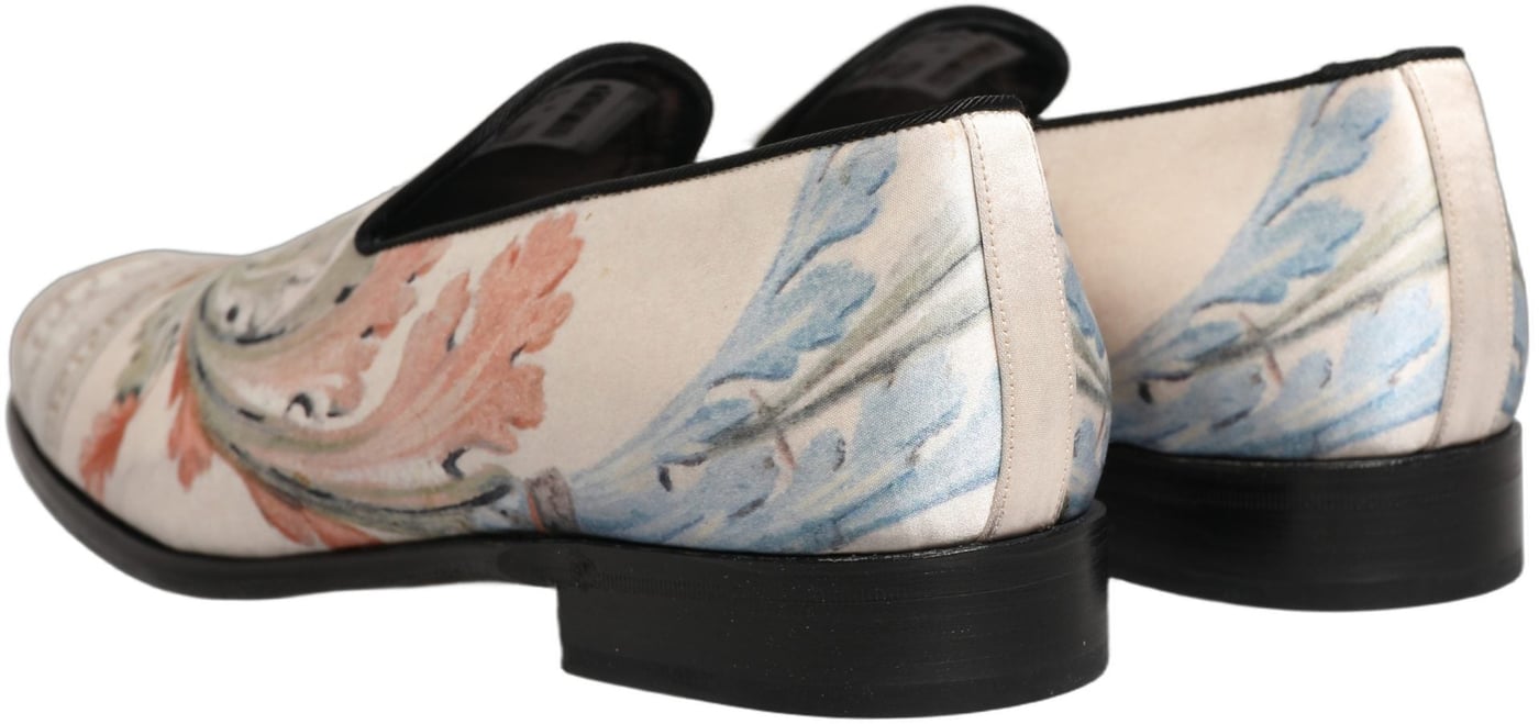 Dolce & Gabbana White Floral Vase Slip On Dress Loafers Shoes