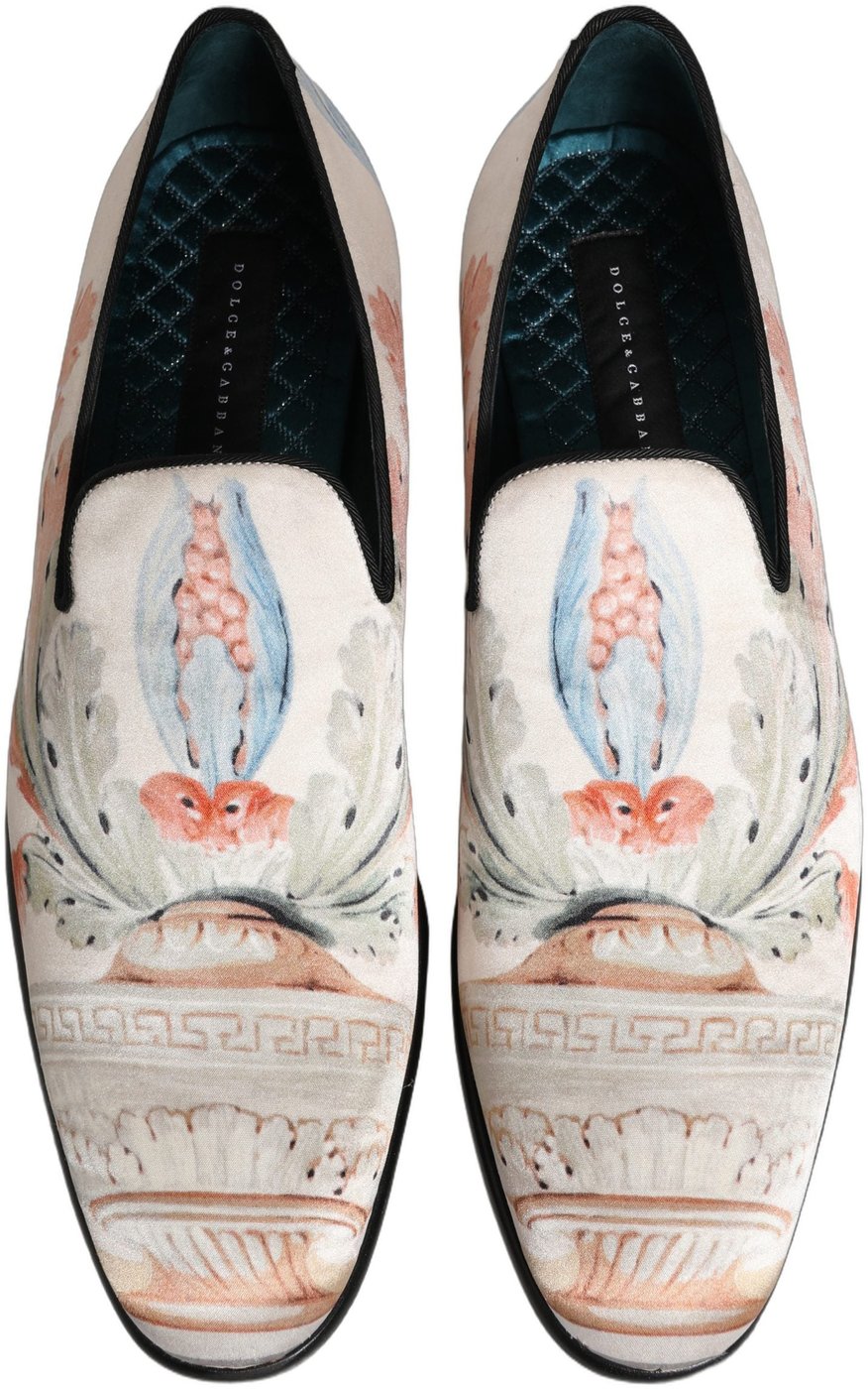 Dolce & Gabbana White Floral Vase Slip On Dress Loafers Shoes