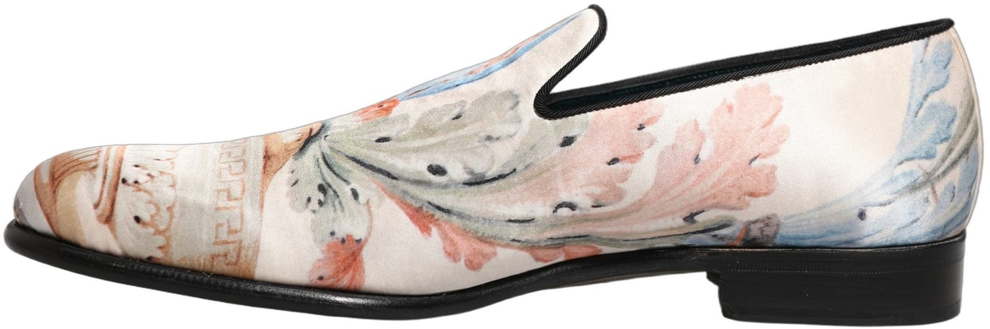 Dolce & Gabbana White Floral Vase Slip On Dress Loafers Shoes