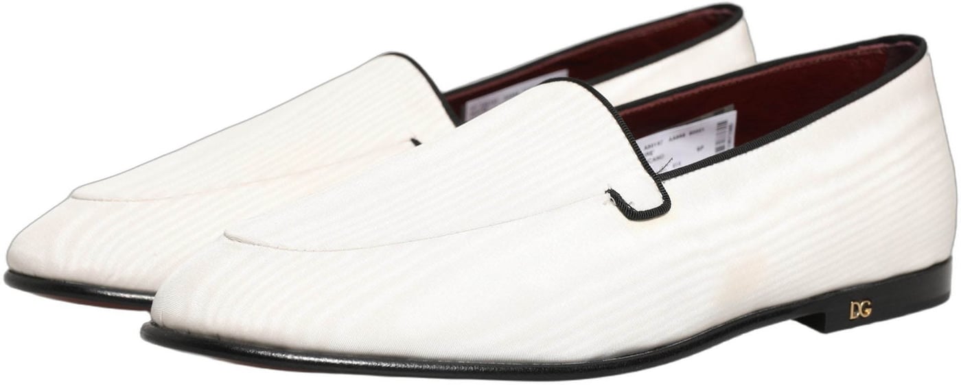 Dolce & Gabbana White Velvet Slip On Men Flats Loafers Shoes