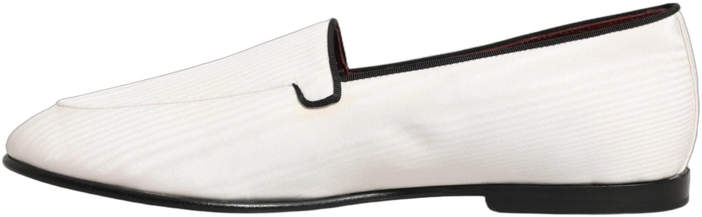 Dolce & Gabbana White Velvet Slip On Men Flats Loafers Shoes