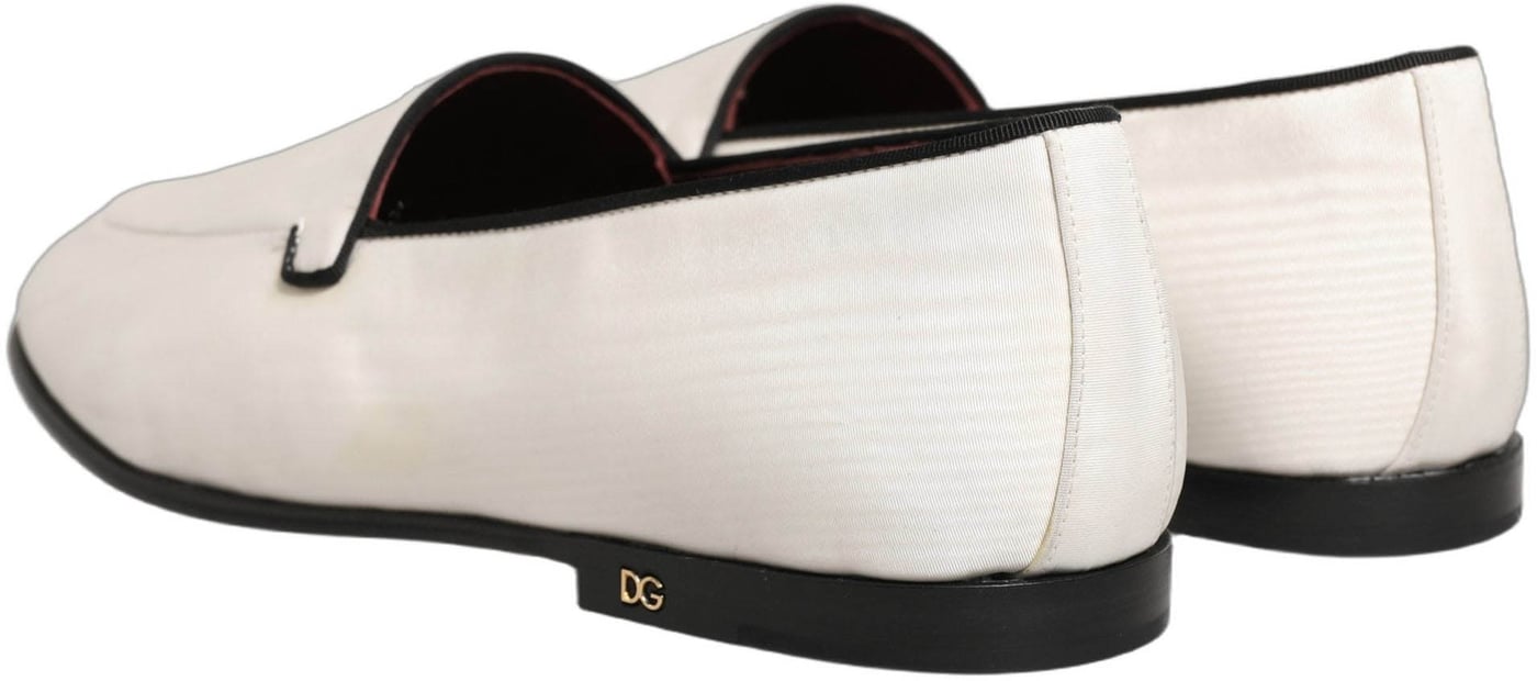 Dolce & Gabbana White Velvet Slip On Men Flats Loafers Shoes