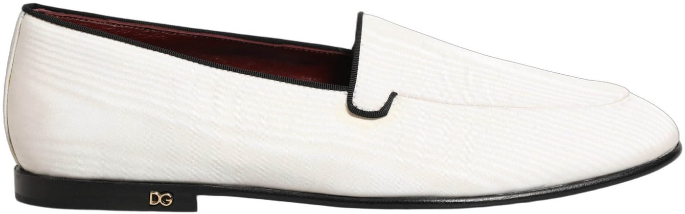 Dolce & Gabbana White Velvet Slip On Men Flats Loafers Shoes