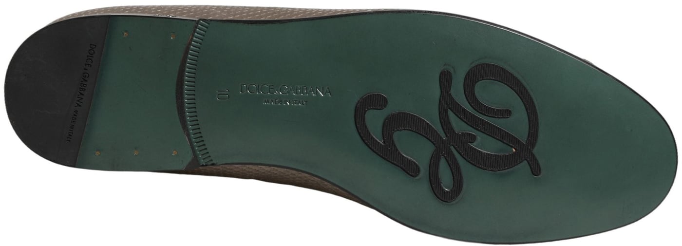Dolce & Gabbana Silver Leather Logo Slip On Loafers Shoes