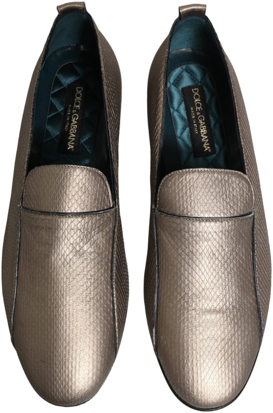 Dolce & Gabbana Silver Leather Logo Slip On Loafers Shoes