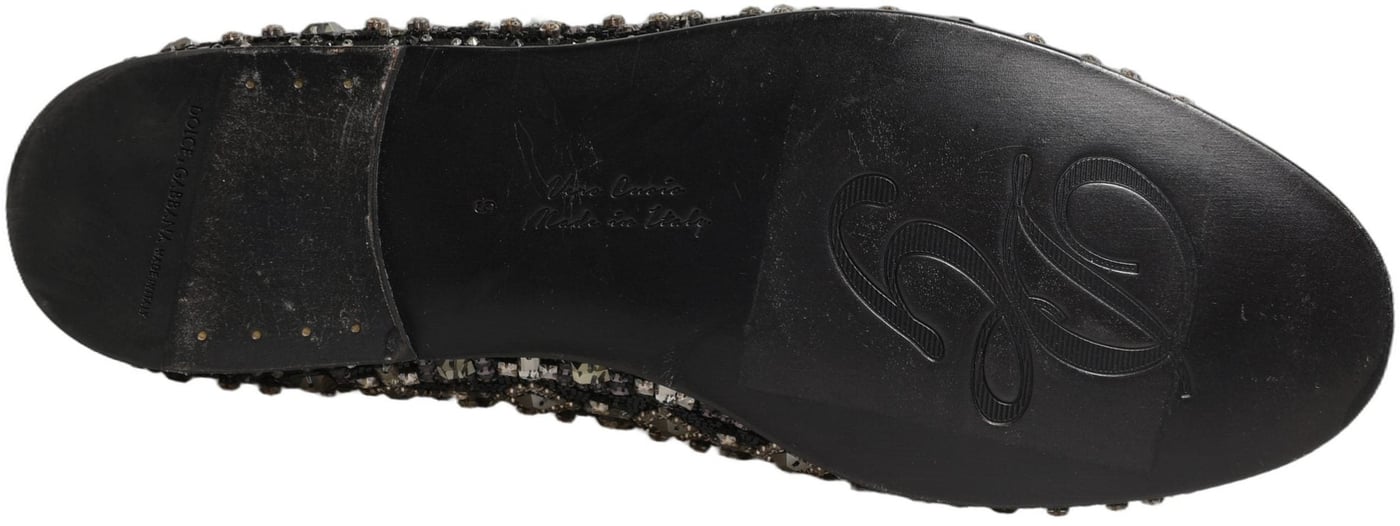 Dolce & Gabbana Silver Leather Logo Slip On Loafers Shoes