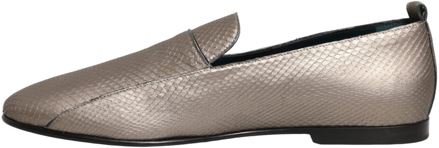 Dolce & Gabbana Silver Leather Logo Slip On Loafers Shoes