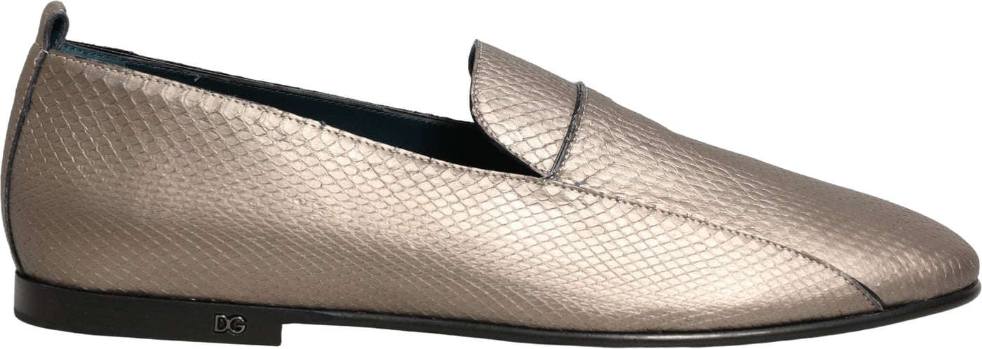 Dolce & Gabbana Silver Leather Logo Slip On Loafers Shoes