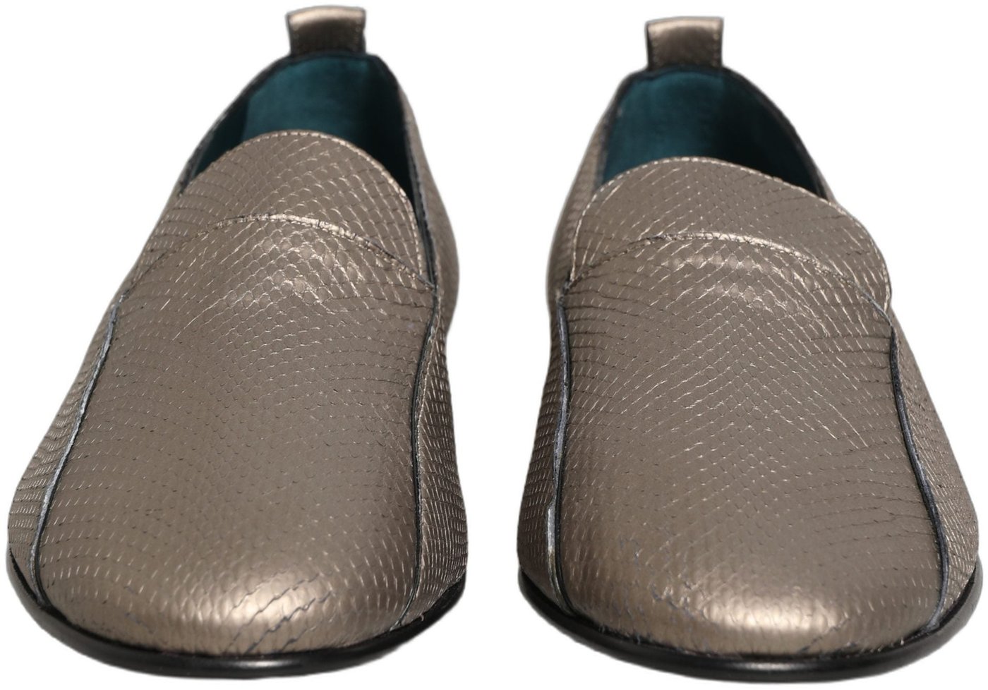 Dolce & Gabbana Silver Leather Logo Slip On Loafers Shoes