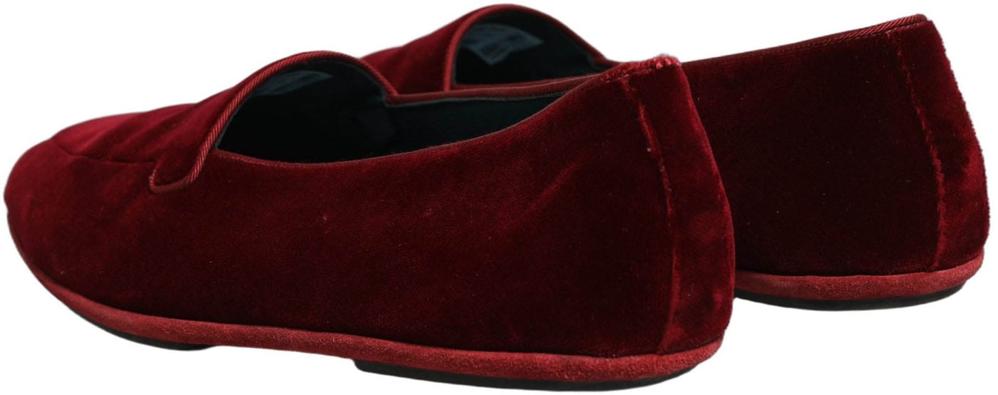 Dolce & Gabbana Maroon Velvet Slip On Men Flats Loafers Shoes