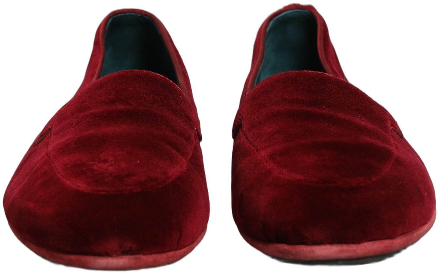 Dolce & Gabbana Maroon Velvet Slip On Men Flats Loafers Shoes