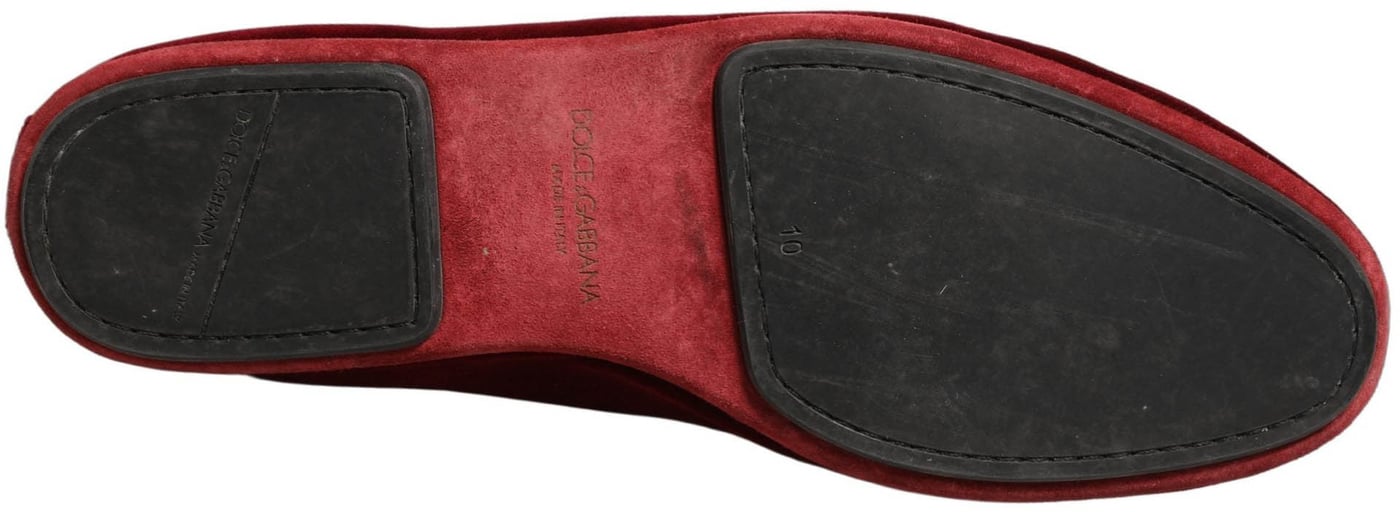 Dolce & Gabbana Maroon Velvet Slip On Men Flats Loafers Shoes