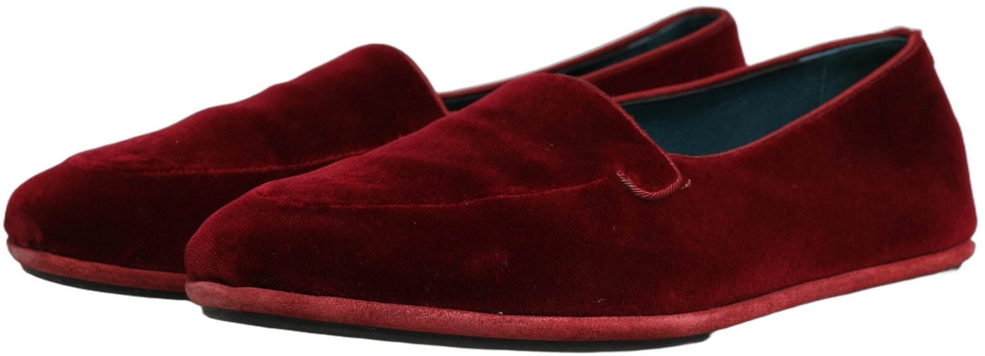 Dolce & Gabbana Maroon Velvet Slip On Men Flats Loafers Shoes