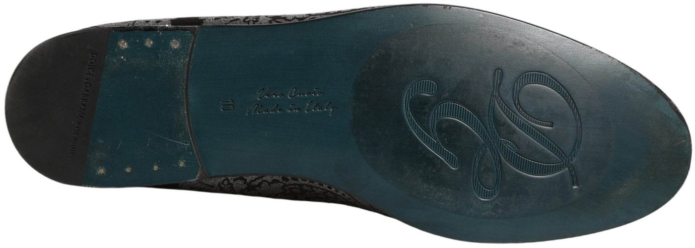 Dolce & Gabbana Silver Jacquard Leather Slip On Loafers Shoes