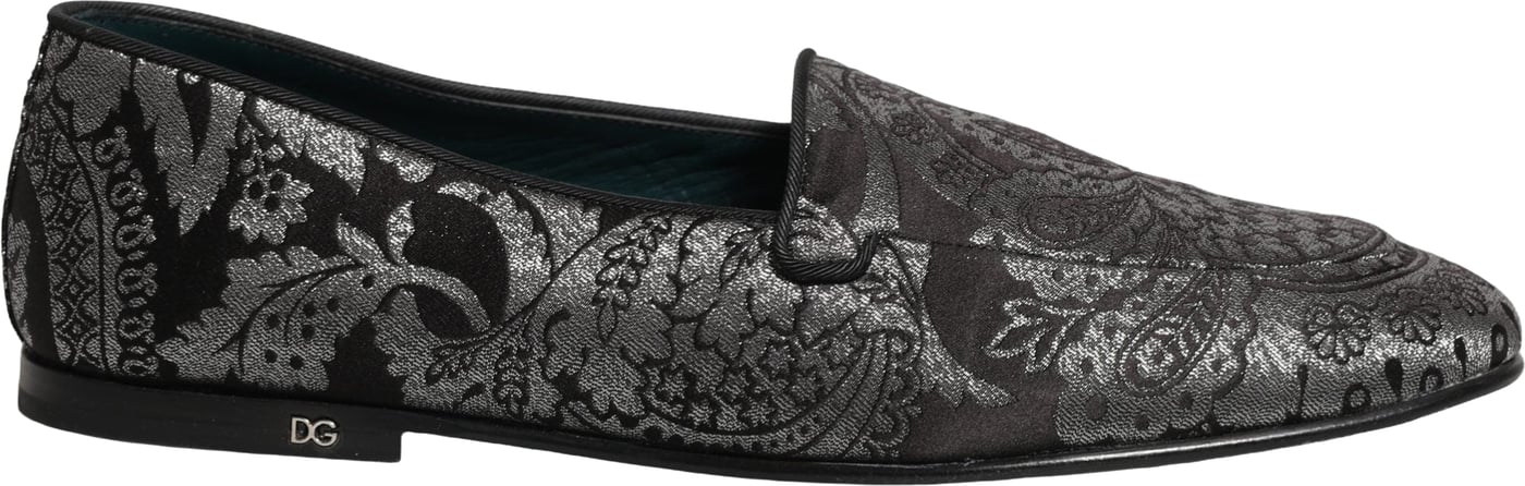 Dolce & Gabbana Silver Jacquard Leather Slip On Loafers Shoes