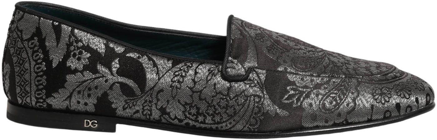 Dolce & Gabbana Silver Jacquard Leather Slip On Loafers Shoes