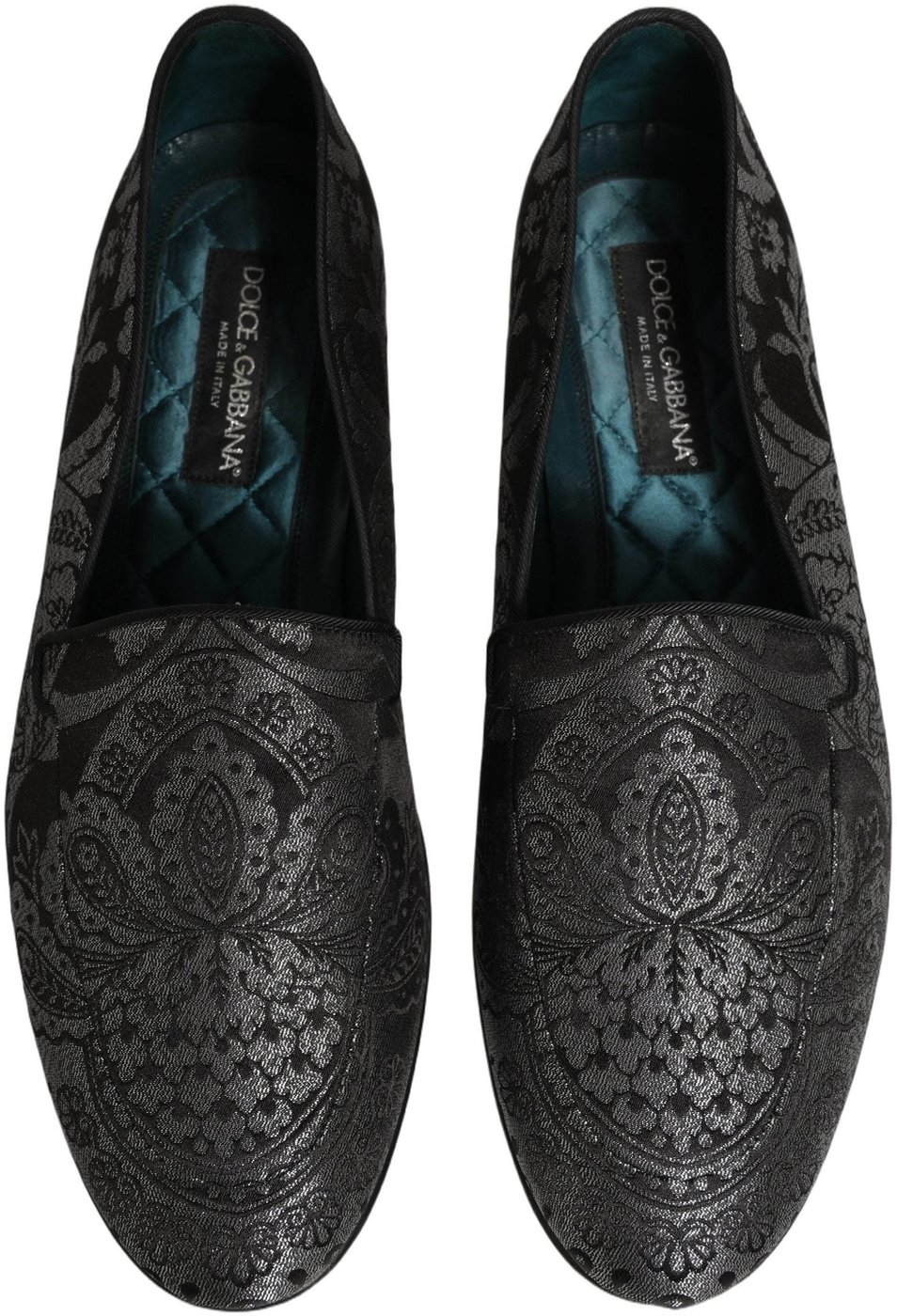 Dolce & Gabbana Silver Jacquard Leather Slip On Loafers Shoes