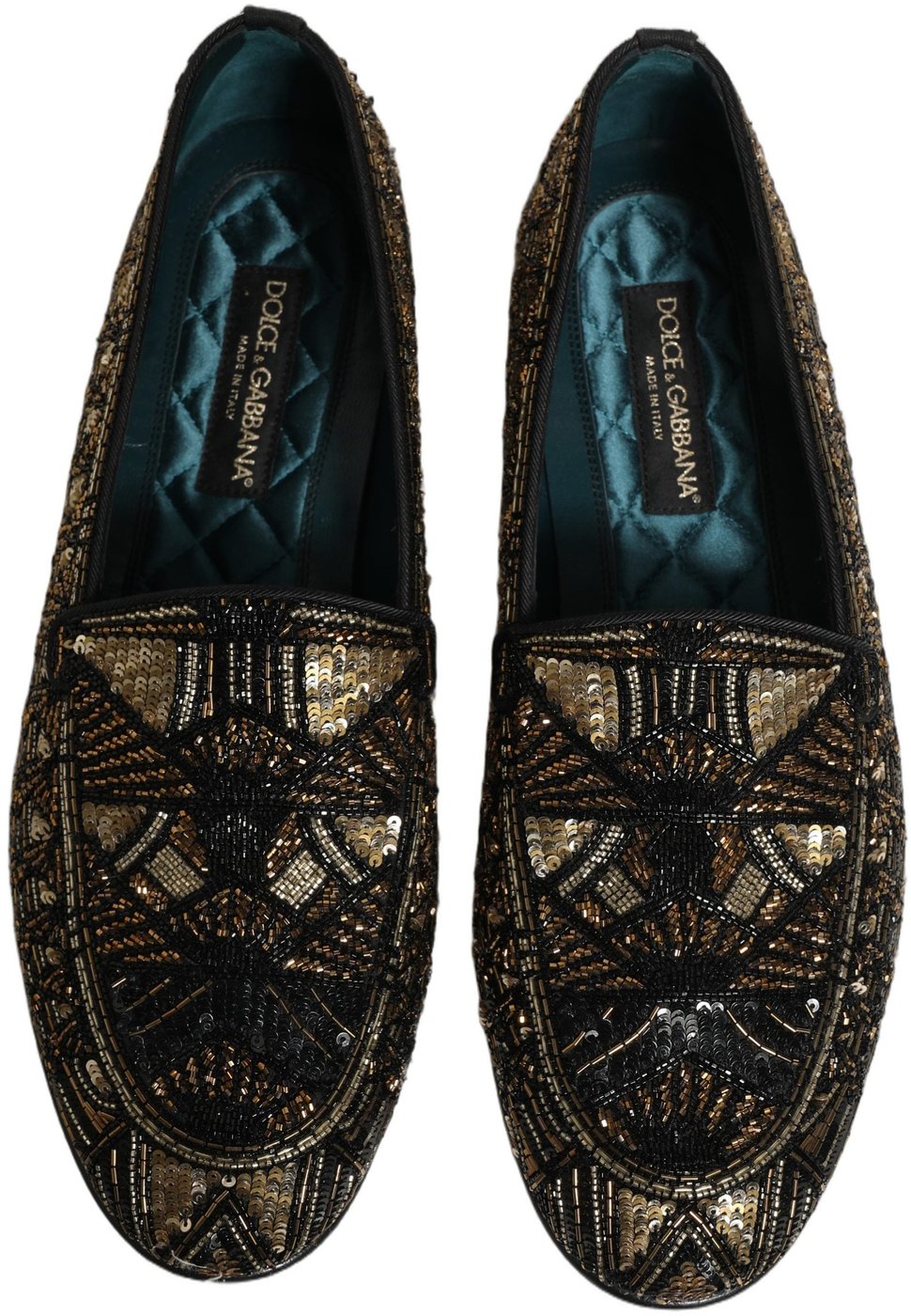 Dolce & Gabbana Black Gold Embellished Slip On Loafers Shoes