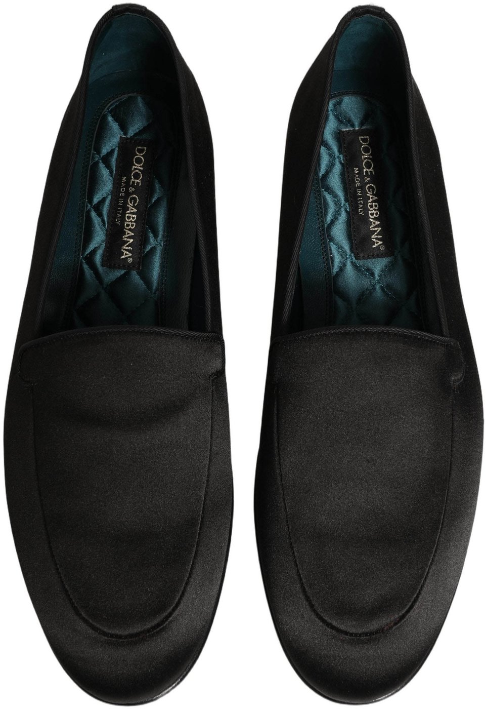 Dolce & Gabbana Black Satin Logo Slip On Flats Loafers Shoes