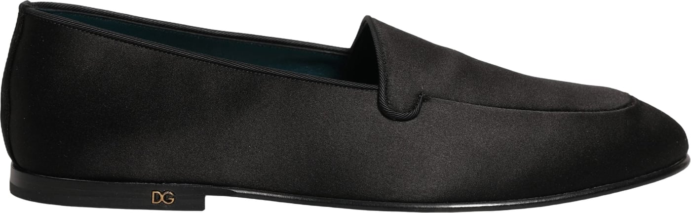 Dolce & Gabbana Black Satin Logo Slip On Flats Loafers Shoes