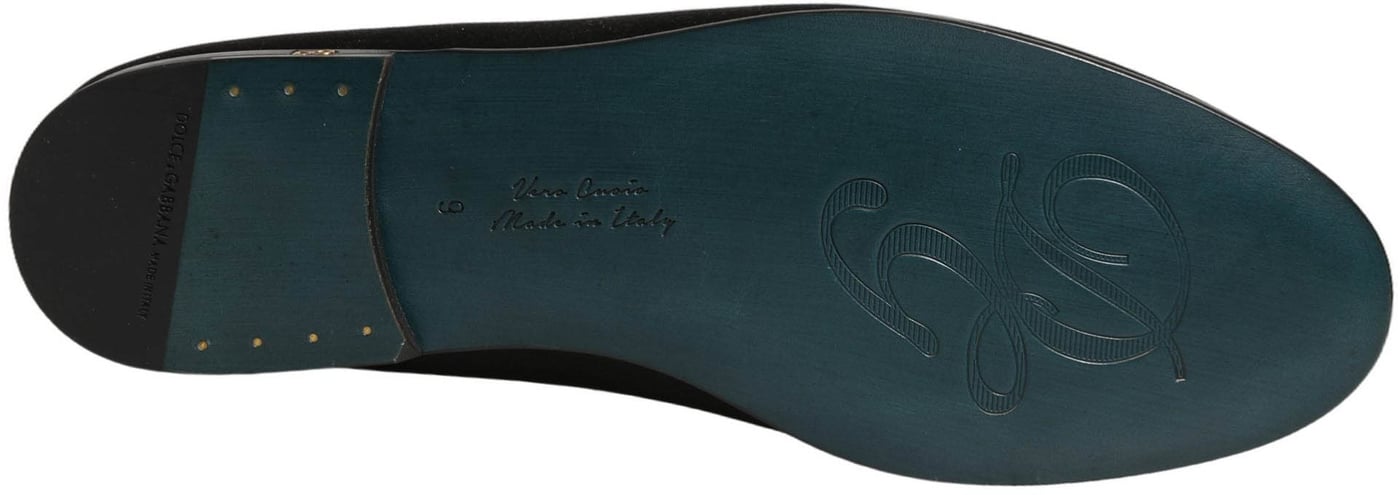 Dolce & Gabbana Black Satin Logo Slip On Flats Loafers Shoes